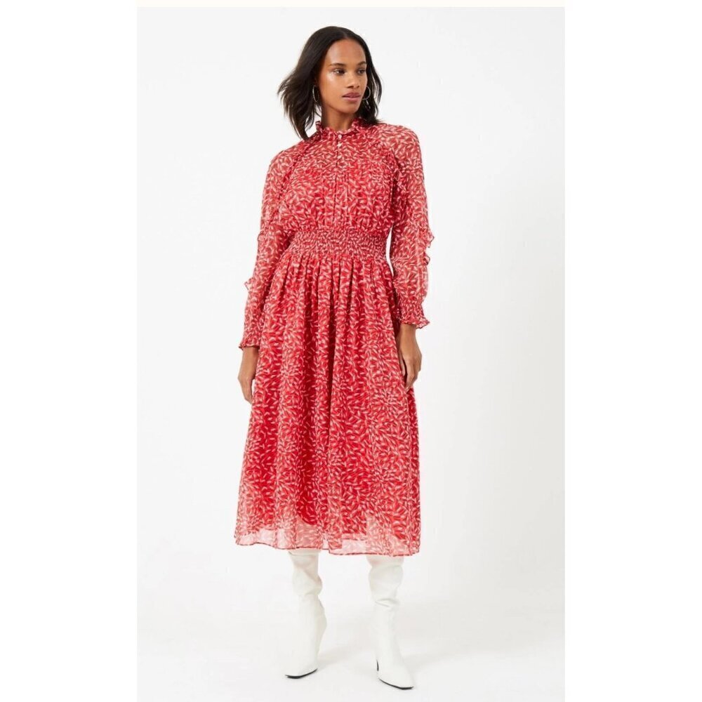 French Connection Haillie‎ Midi Dress Red, White Mosaic Print Size S